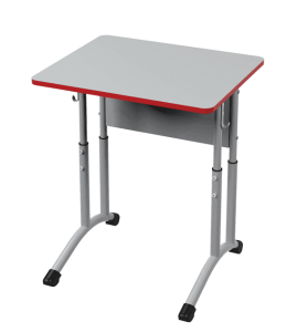 №3-5 ОТЛИЧНИК Парта 1но м. (ЛДСП Серый, Кромка: красный)(Опора Св.серый RAL9006 Aluminium,загл.черн)